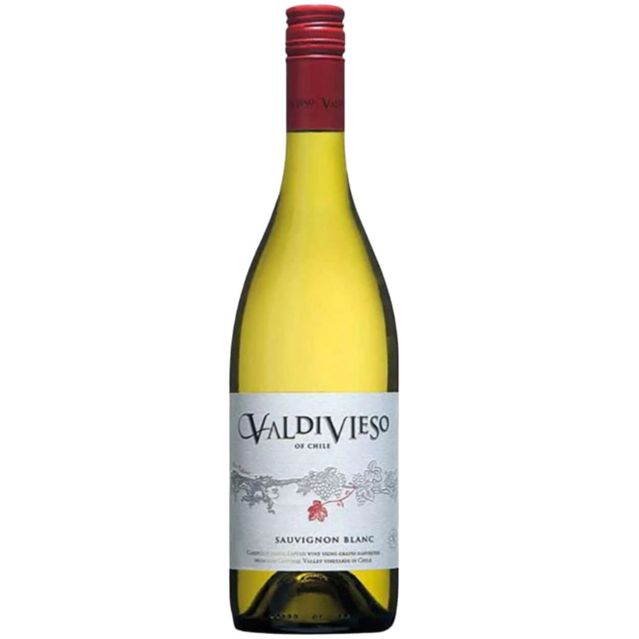 Bottle of Valdivieso Sauvignon Blanc with a pale green color, showcasing its vibrant character and Chilean origins.