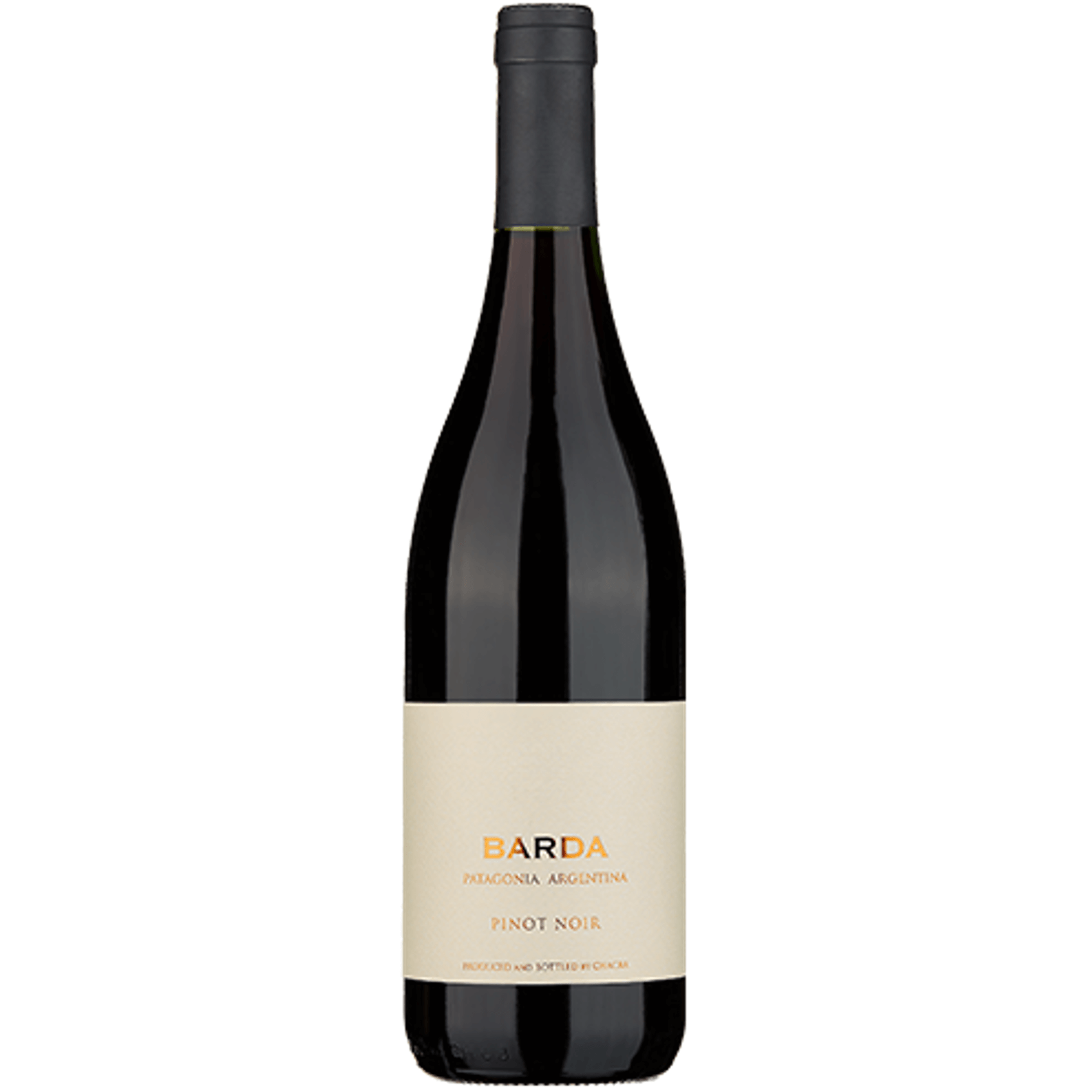 Bodega Chacra Barda 2022 Pinot Noir wine bottle showcasing its vibrant garnet color and elegant label.