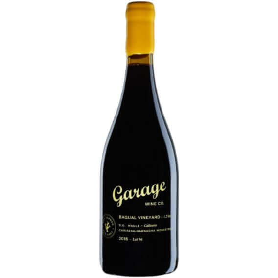 Garage Wine Co Cinsault Garnacha Mataro Lot 96 wine bottle showcasing its vibrant ruby color and elegant design.