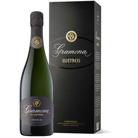 Gramona III Lustros Brut Nature from Penedes, Spain, with a black gift box