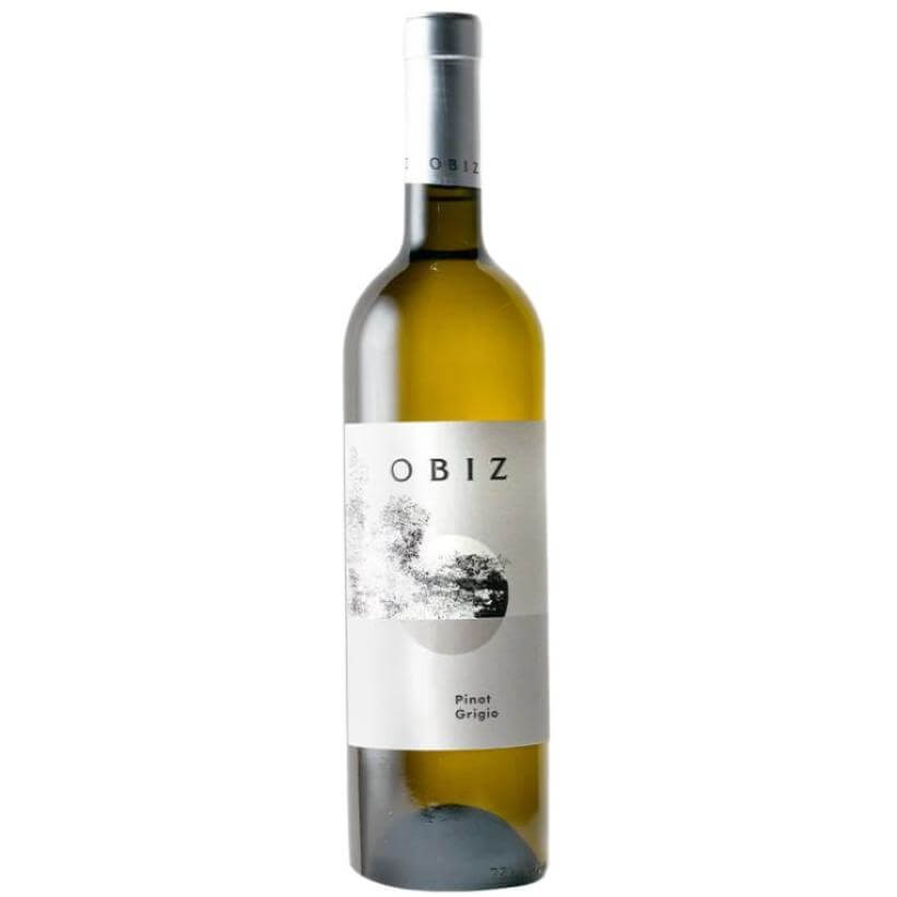 Obiz Pinot Grigio white wine bottle with a crisp and refreshing design.