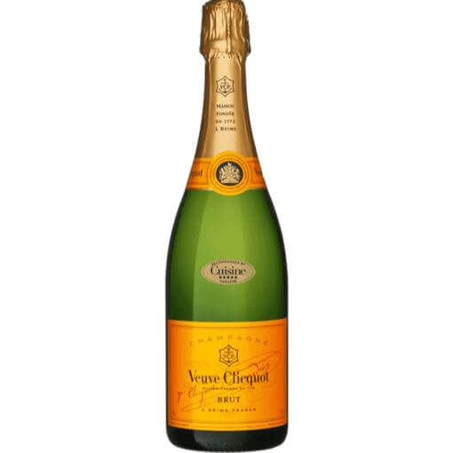 Veuve Clicquot Yellow Label Brut Champagne bottle, green with an orange label