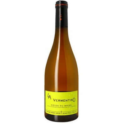 Domaine Anne Gros & Jean-Paul Tollot La Vermentino Cotes Du Brian white wine bottle with yellow label.