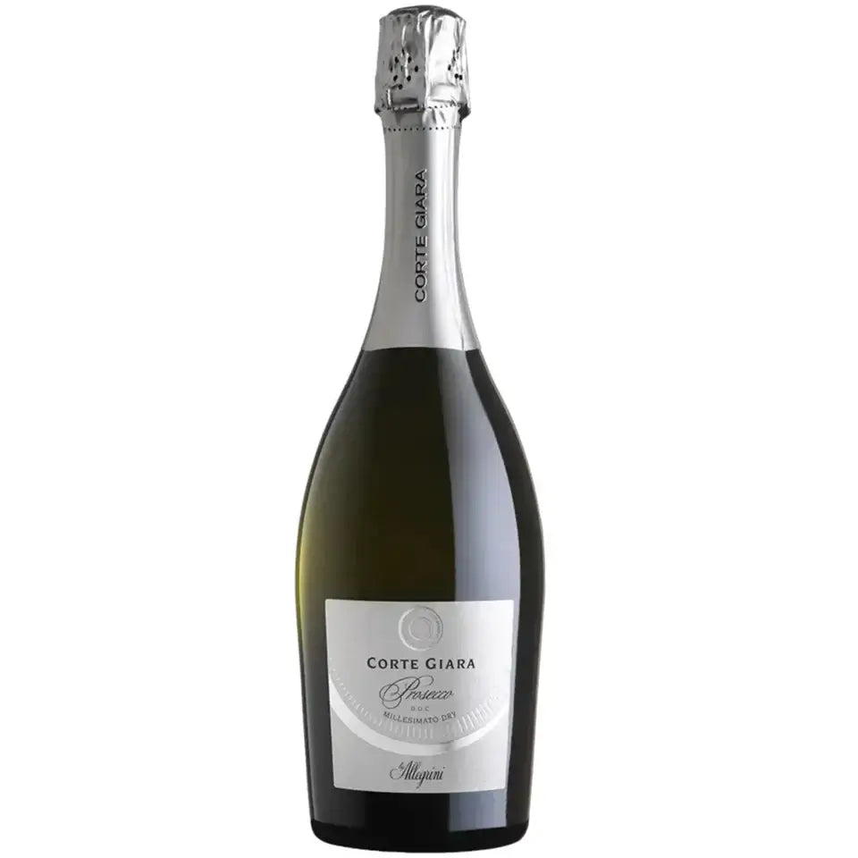 Corte Giara Prosecco Millesimato Treviso Extra Dry Doc bottle with elegant label and fine bubbles.