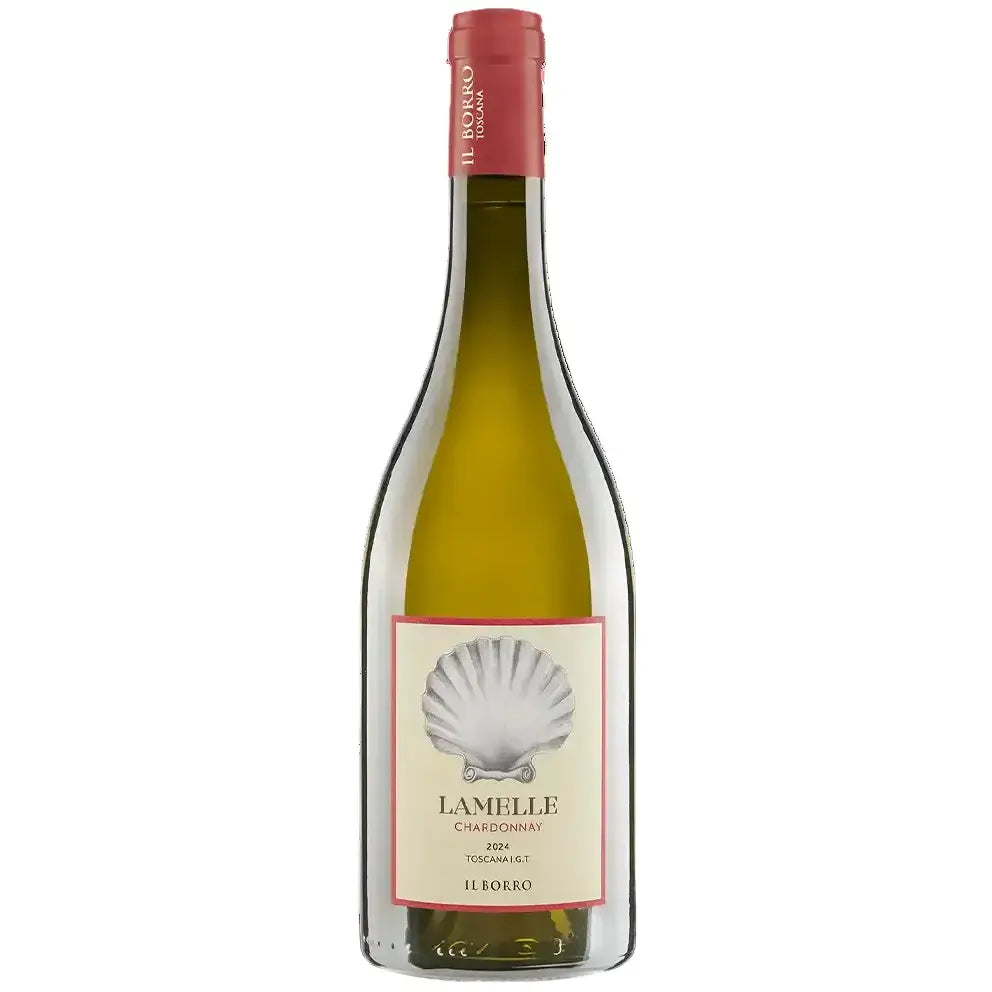 Il Borro Lamelle Toscana Chardonnay IGT wine bottle with a seashell graphic on the label