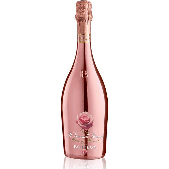 Bottega Moscato Rosé Manzoni bottle, a sweet sparkling rosé from North Italy