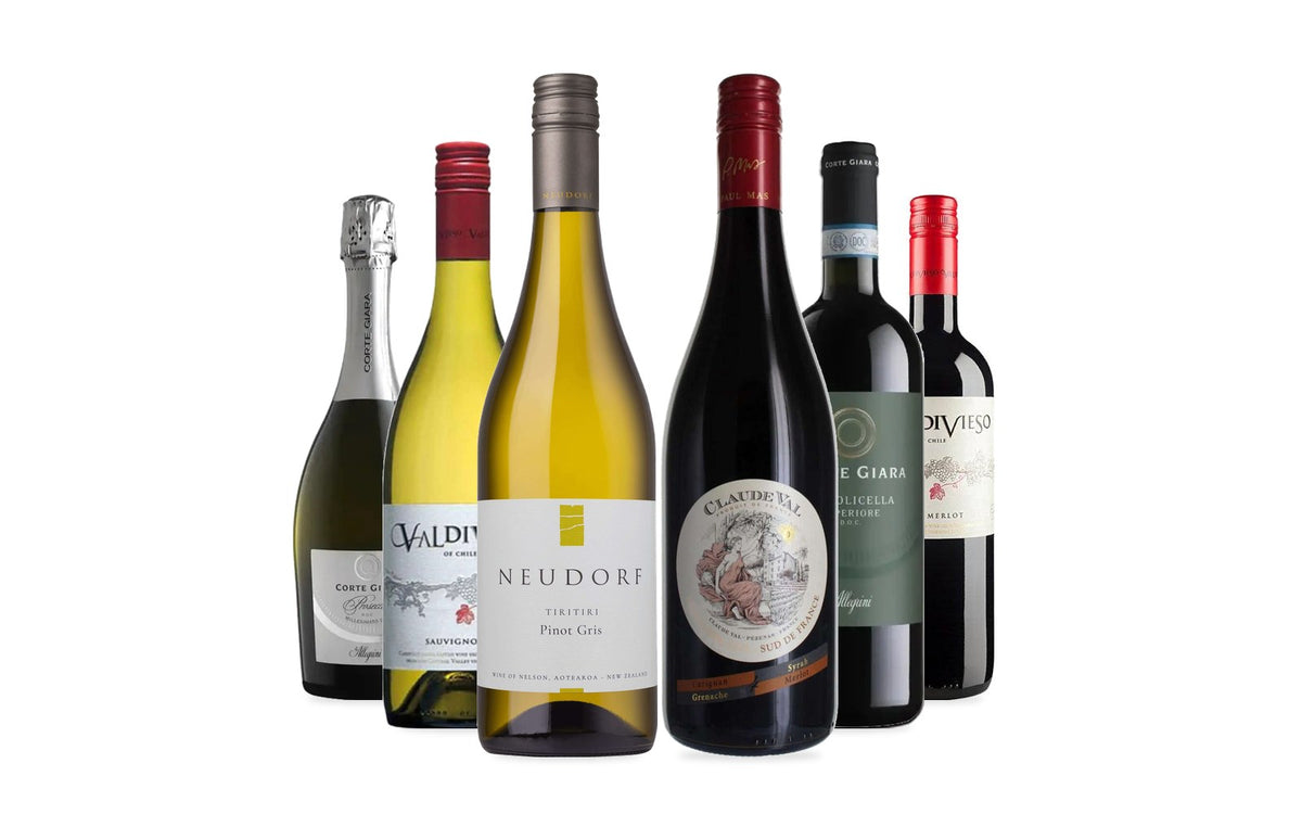 The six wines in the Good Vibes Mixed Case