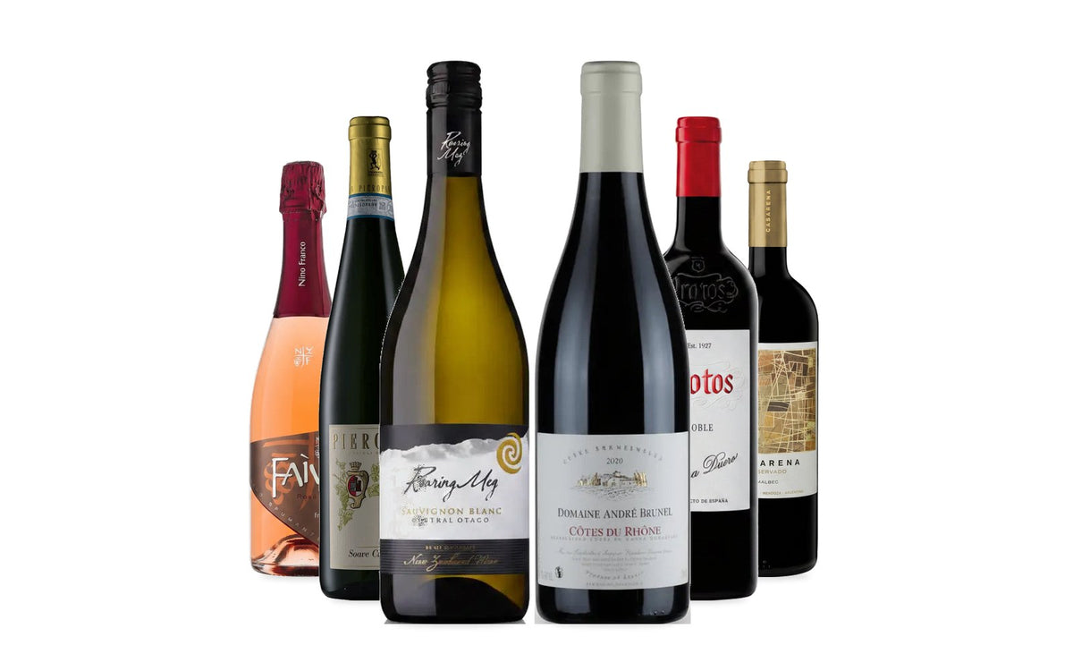 The six wines in the Around the World Mixed Case