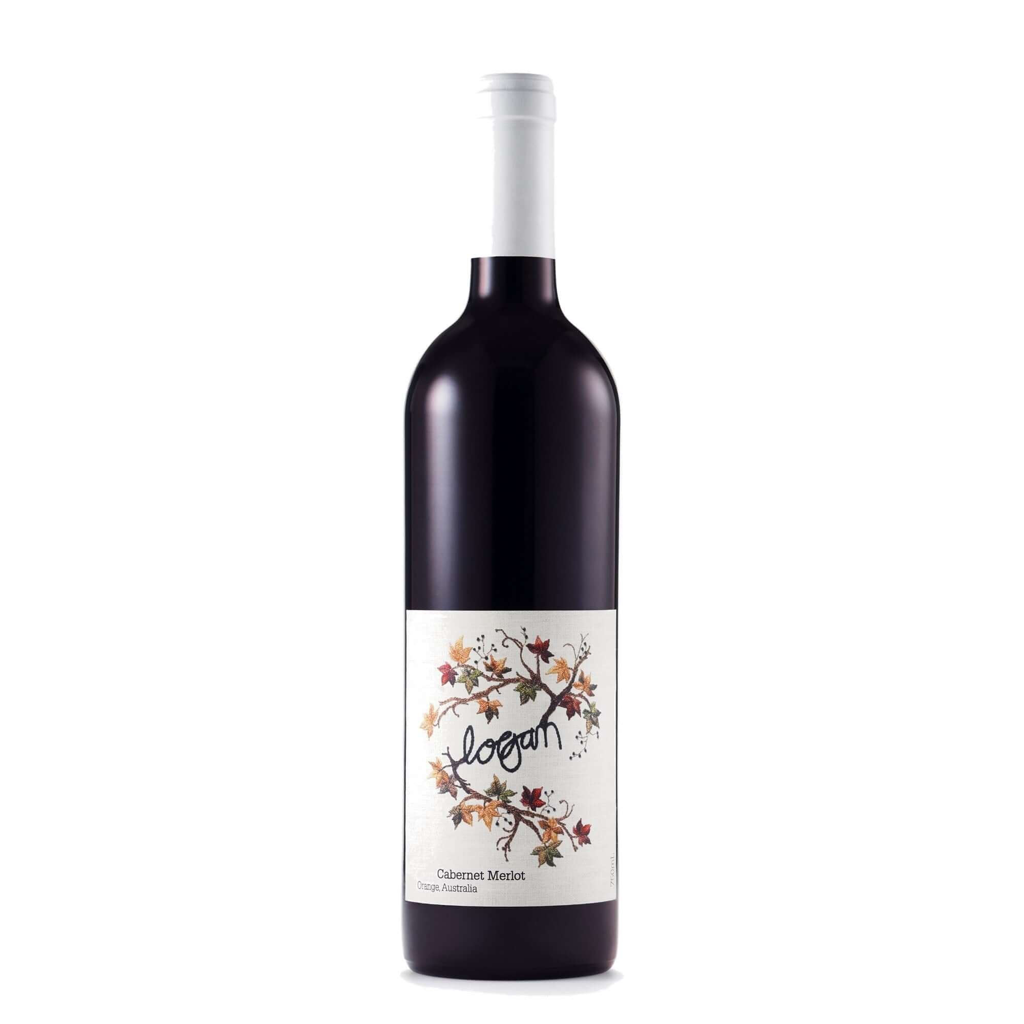Logan Cabernet Merlot bottle showcasing its vibrant ruby color and elegant label design.