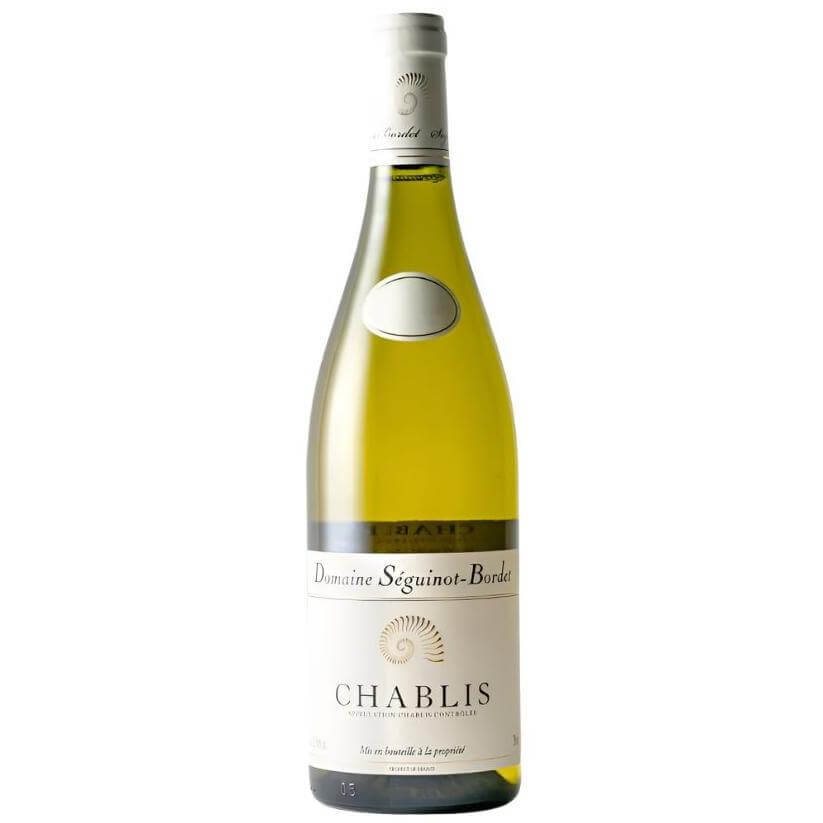Seguinot Bordet Chablis white wine bottle with flinty minerality and vibrant acidity