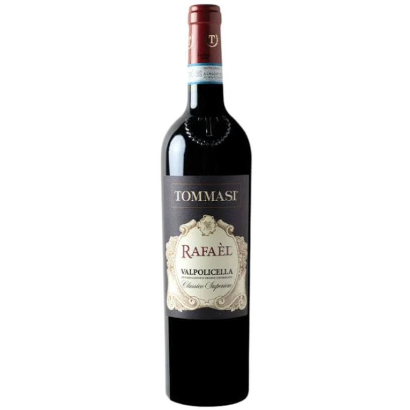 Tommasi Rafael Valpolicella Classico Superiore red wine bottle showcasing its elegant design and label.