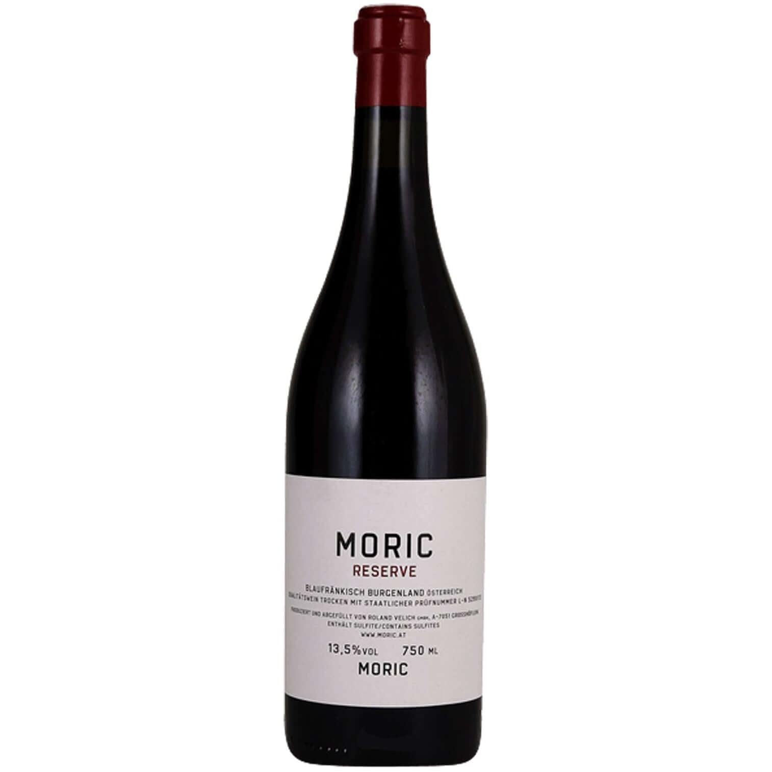 Moric Reserve Blaufrankisch wine bottle showcasing elegant structure and complex fruit profile.