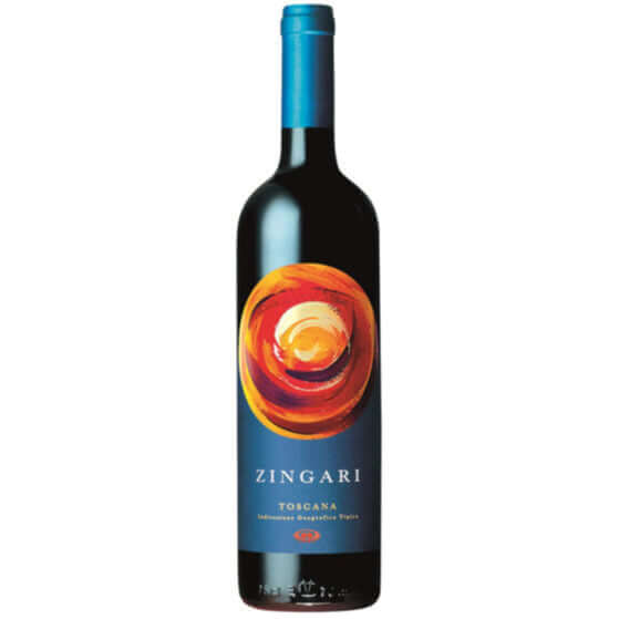 Petra Zingari IGT Toscana red wine bottle featuring an artistic label design.