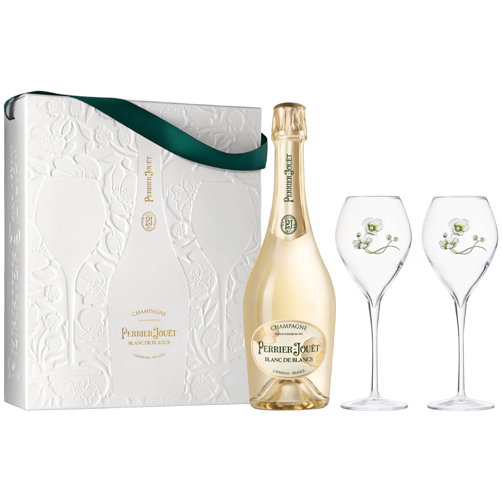 Perrier‐Jouet Blanc De Blancs with 2 wine glasses in Gift box - Curated Wines