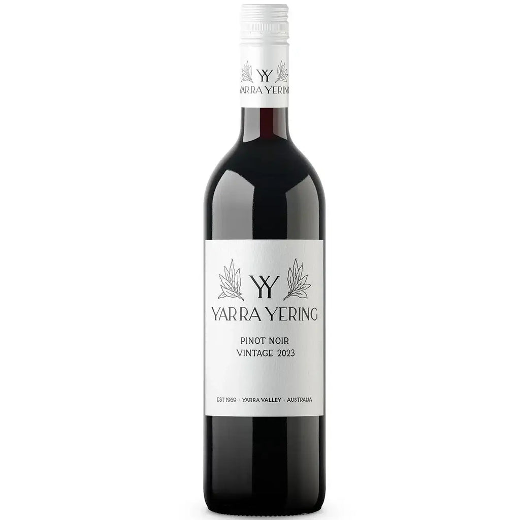 Yarra Yering Pinot Noir 2023 screwcap wine bottle with white label and logo.