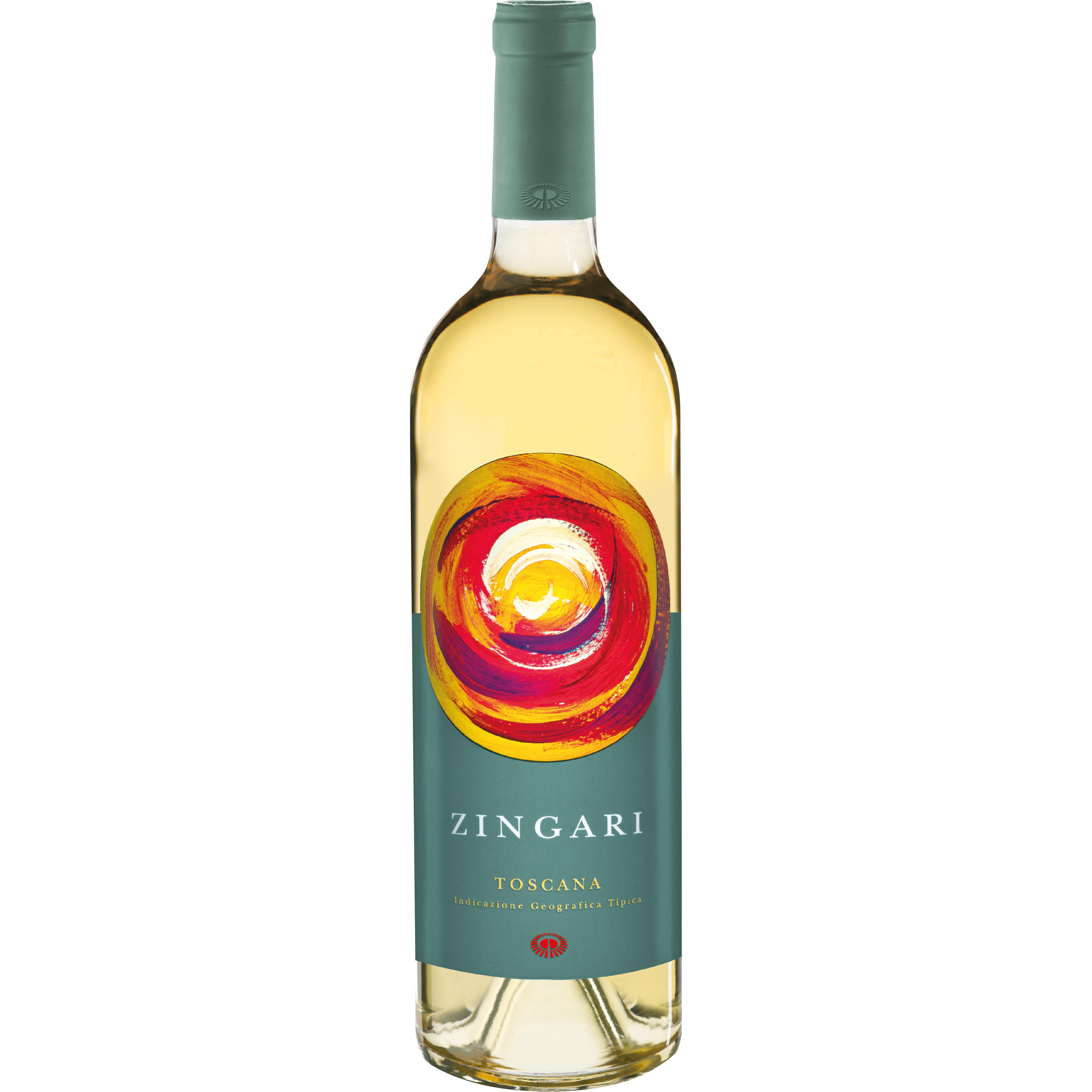 Petra Zingari Bianco Igt Toscana wine bottle with colorful label and elegant design.