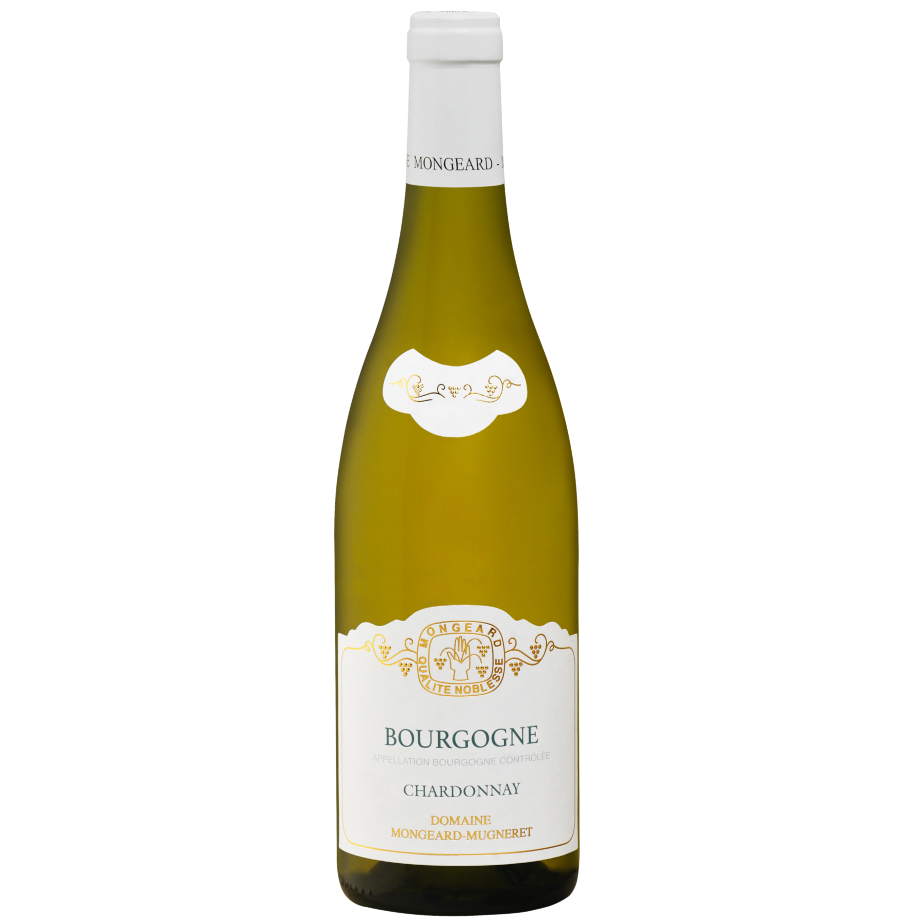 Mongeard Mugneret Bourgogne Chardonnay Aoc wine bottle showcasing its elegant design and label.
