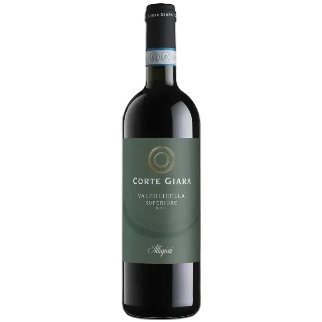 Corte Giara Valpolicella DOC red wine bottle showcasing its elegant label and rich color.