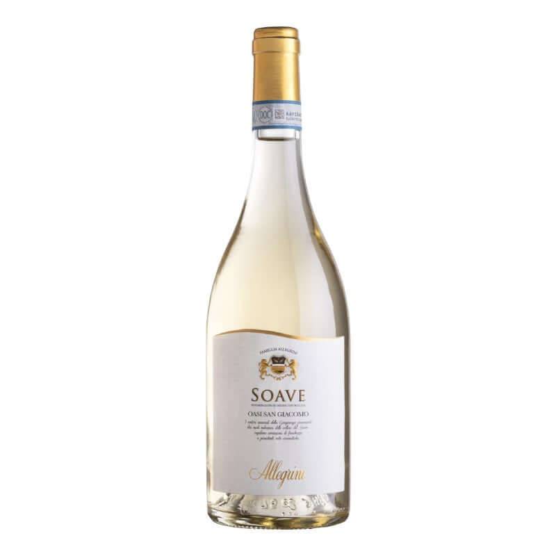 Allegrini Soave DOC white wine bottle with a gold foil top and white label